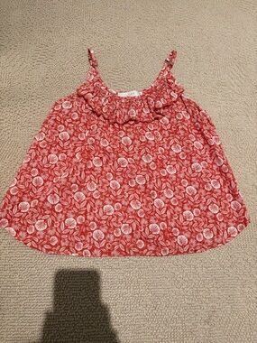 LOFT Red White Floral Ruffle Cami